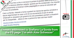 Minacce indirizzate a Stefano La Sorda dalla pagina FB "Io sto con Alex"